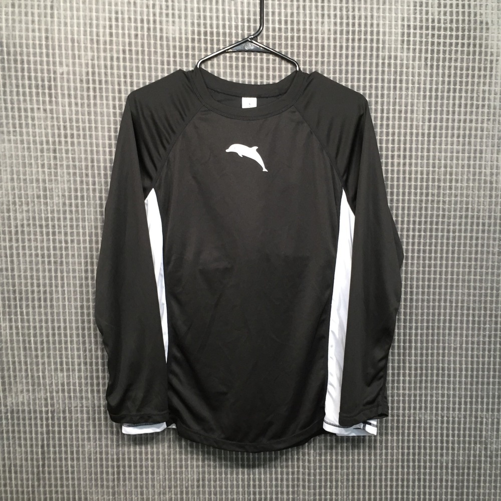 Halcurt Womens XL Black White Long Sleeve Rash Guard Swim Top Built-in Bra Logo